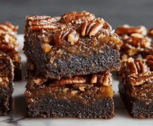 Delicious Pecan Pie Brownies with a rich chocolate and pecan topping