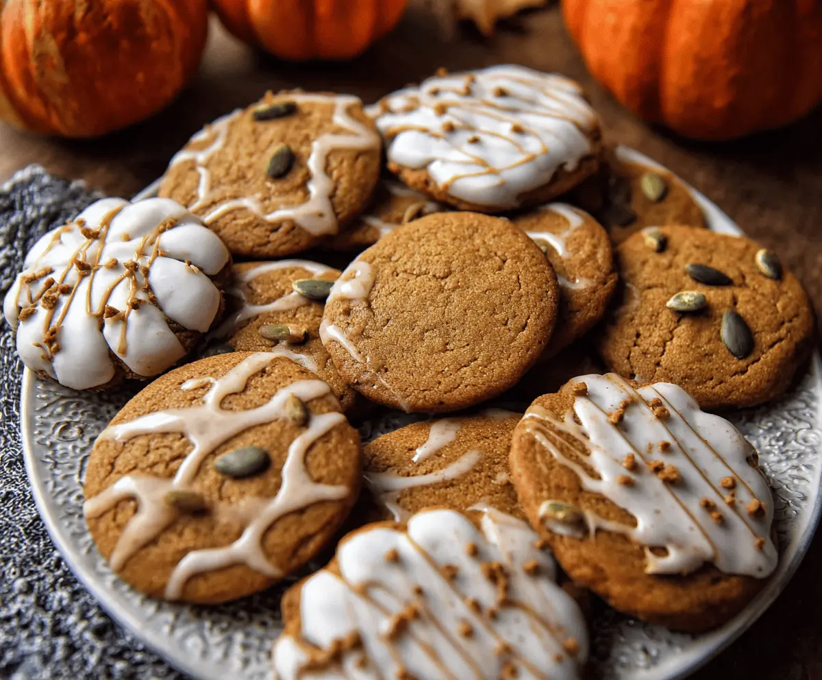 Decorative pumpkin gingerbread cookies on a baking tray, perfect for fall holidays.
