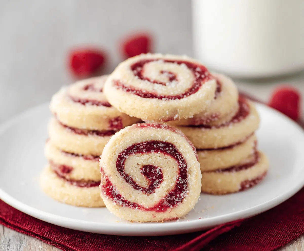 Delicious Raspberry Swirl Cookies with vibrant berry swirls and golden baked edges.