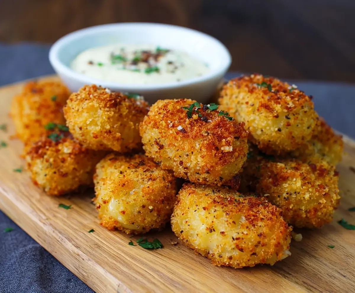 Delicious smoked Gouda mac and cheese bites served hot with a crispy exterior.