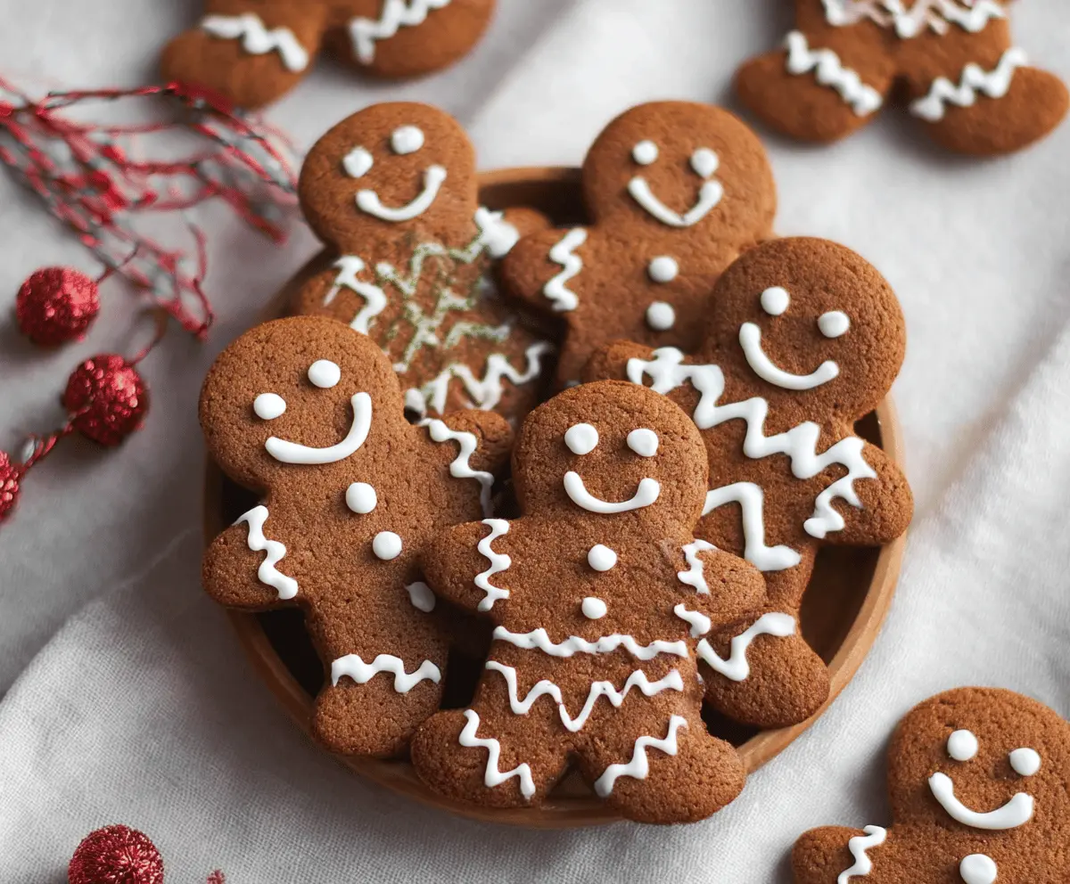 Delicious vegan gingerbread cookies shaped like stars and hearts on a festive plate
