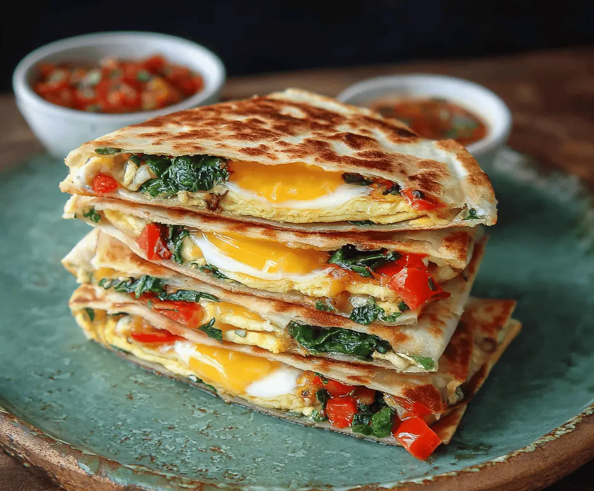 Delicious Veggie Breakfast Quesadilla filled with fresh vegetables and melted cheese, perfect for a healthy start to the day.