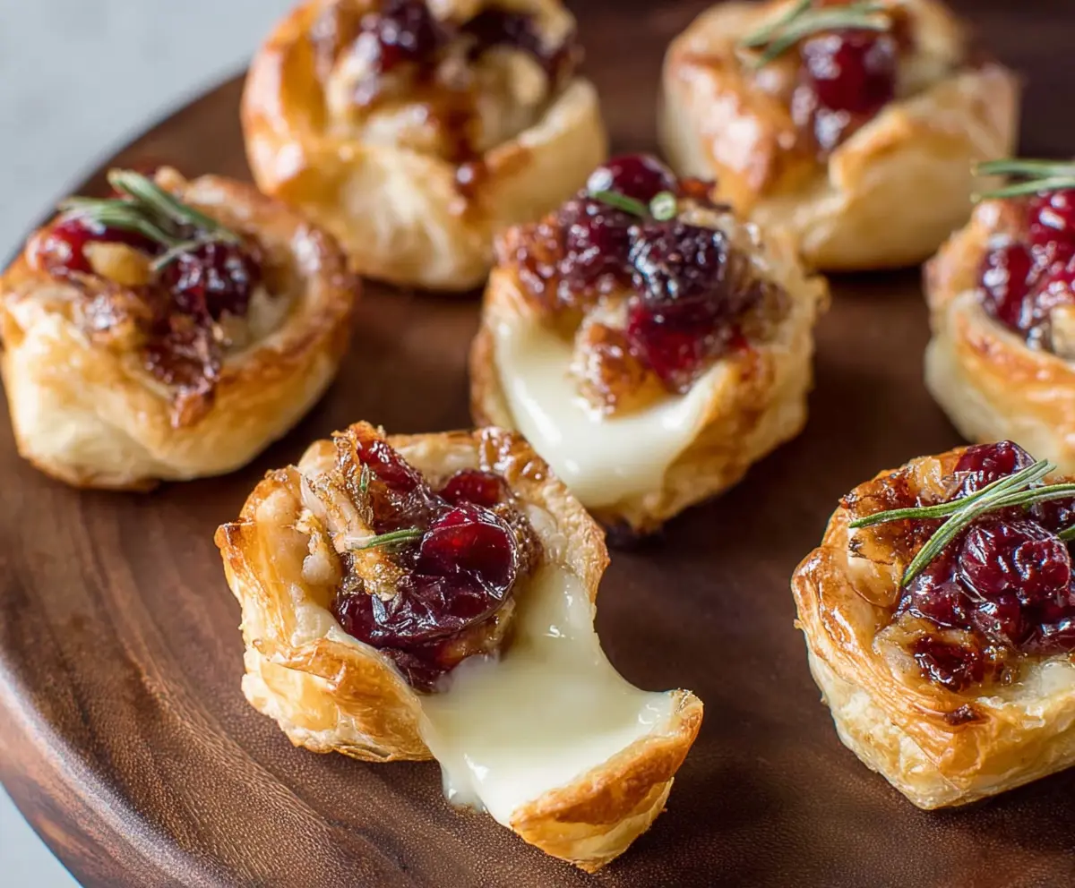 Delicious baked cranberry brie bites in a baking dish, perfect for festive appetizers.