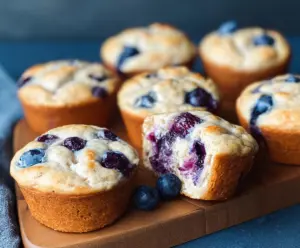 Delicious blueberry cream cheese protein muffins fresh out of the oven.