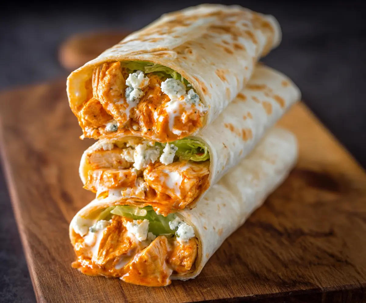 Delicious Buffalo Chicken Wrap with fresh vegetables and spicy sauce