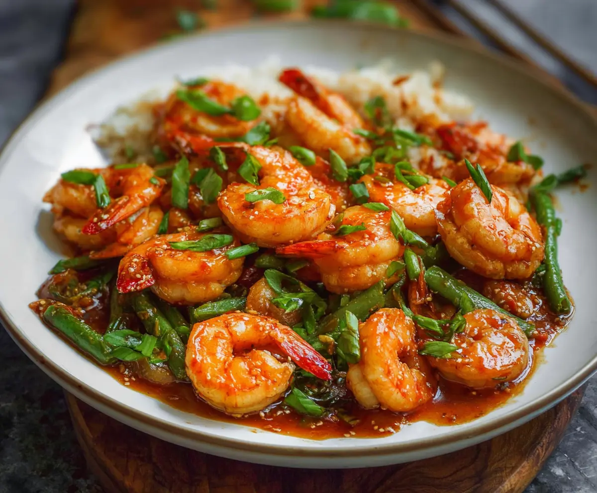 Delicious Chinese Hunan Shrimp dish served on a plate, featuring spicy and flavorful sauce with fresh shrimp.