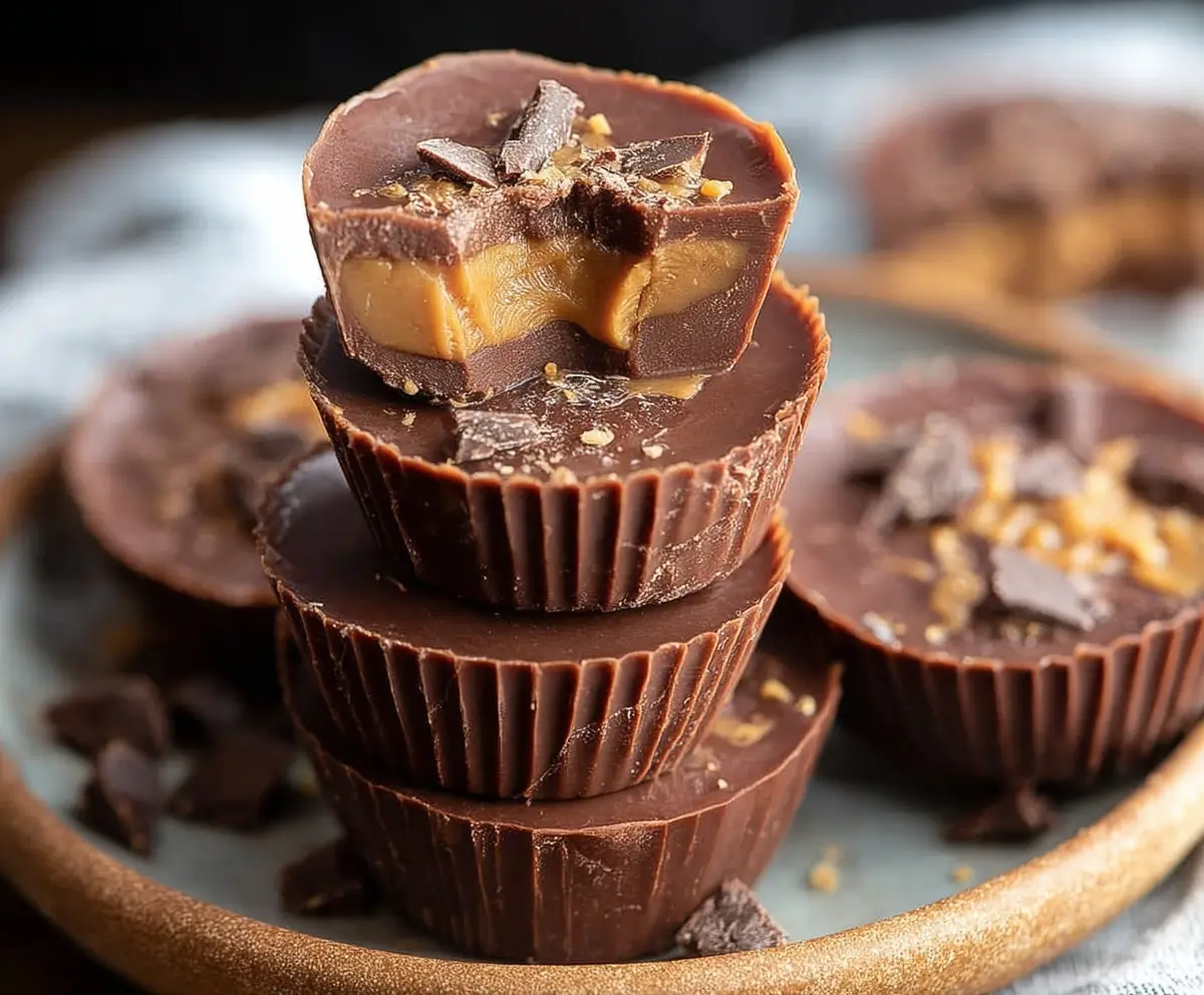 Creamy chocolate peanut butter fat bombs on a plate, perfect for keto snacking.