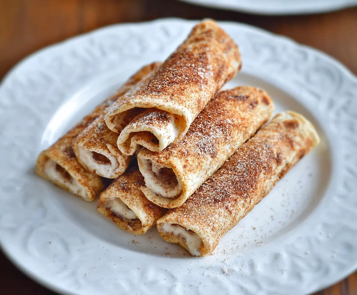 Delicious cinnamon tortilla roll-ups filled with cream cheese, perfect for a sweet appetizer or breakfast treat.