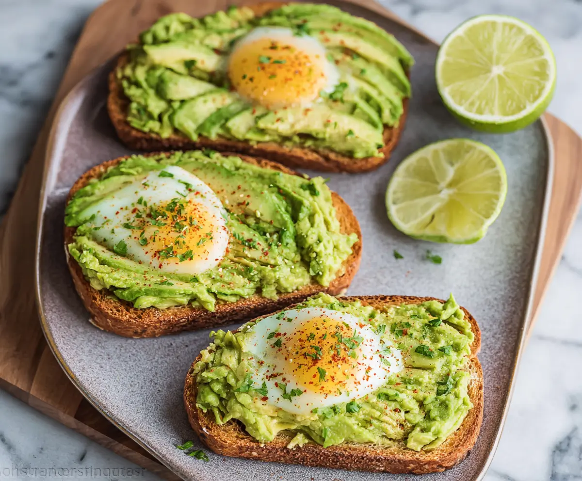 Delicious Classic Avocado Toast topped with fresh avocado slices and herbs.