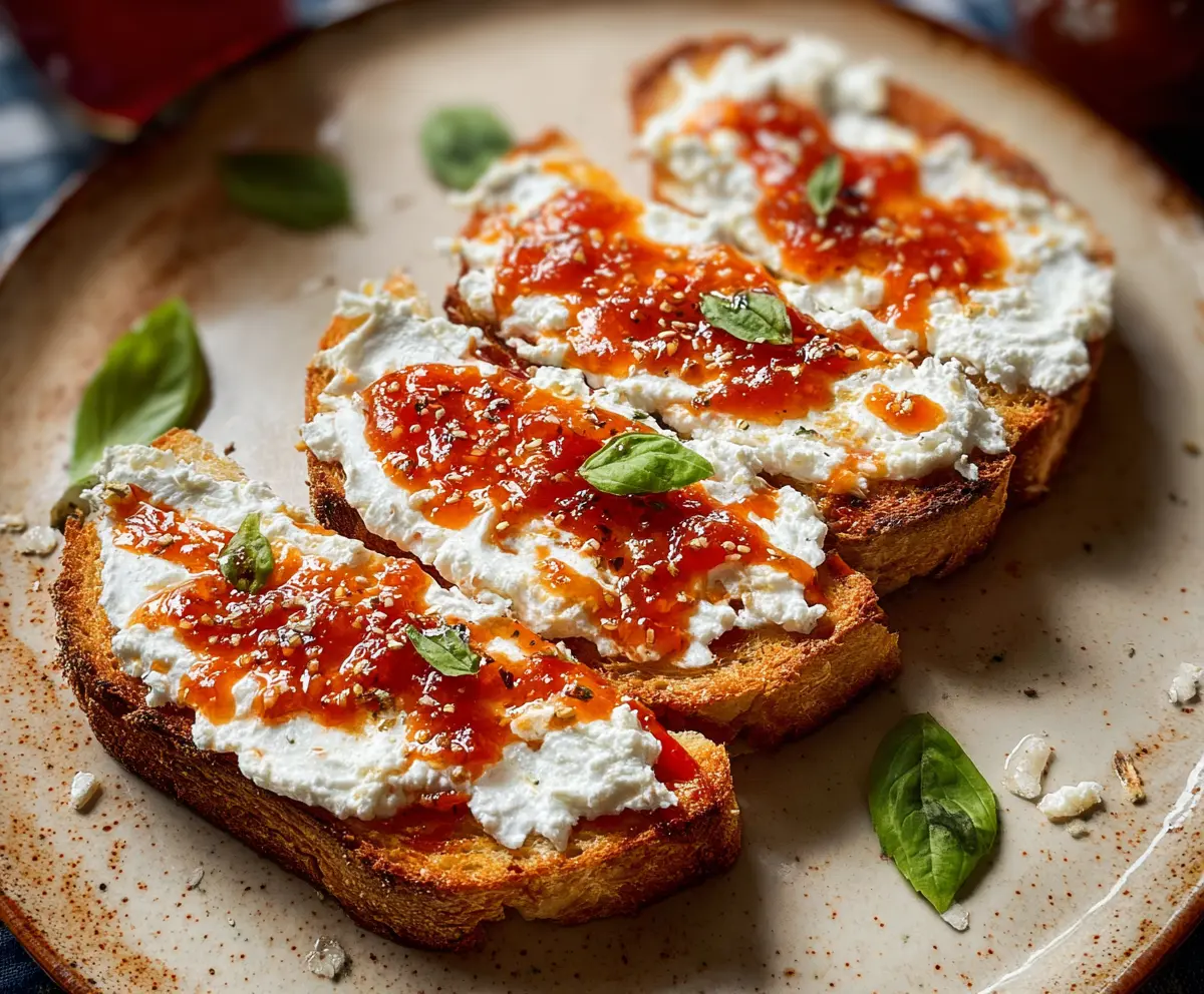 Delicious cottage cheese pizza toast topped with fresh herbs and melted cheese.