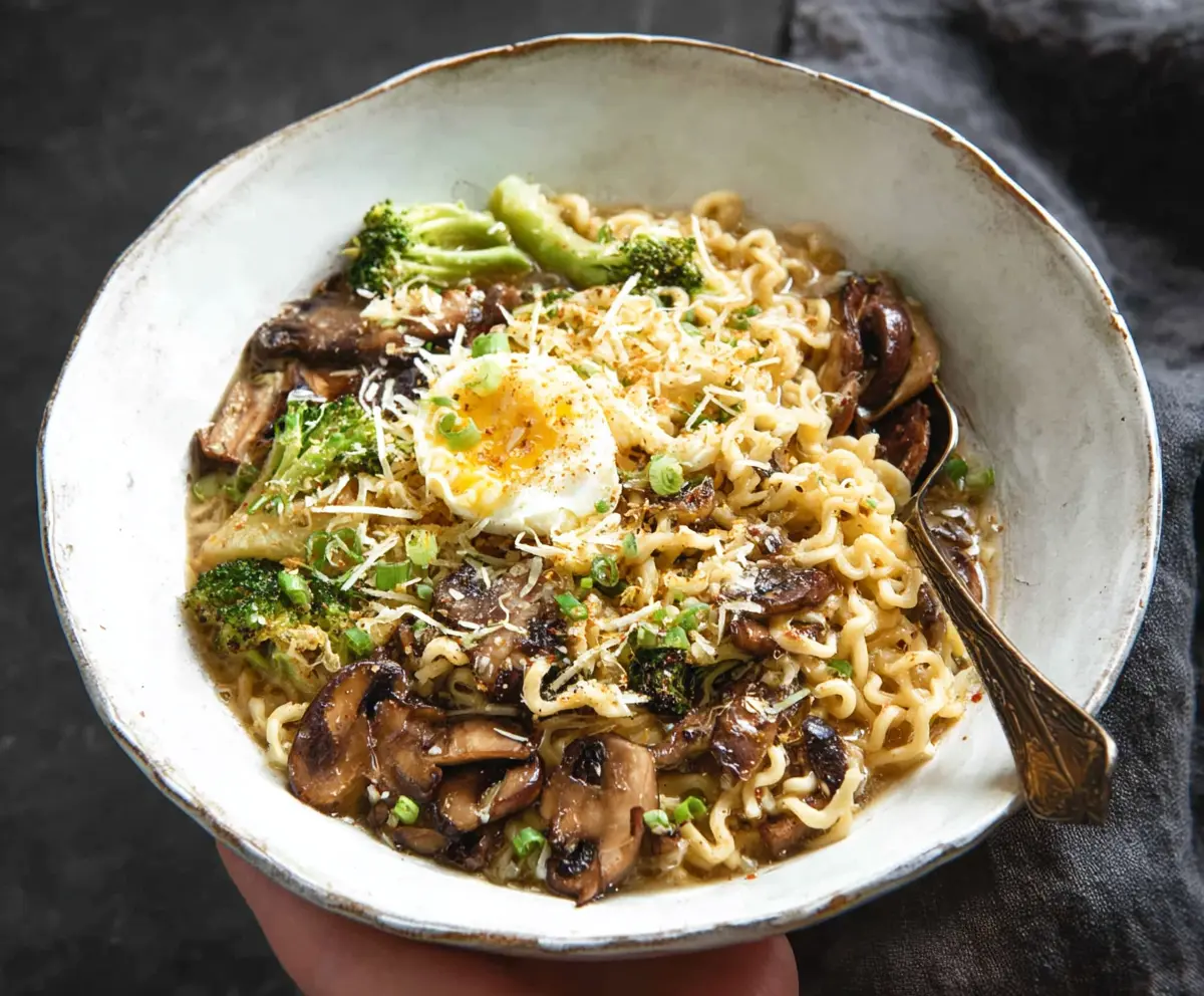 Delicious Garlic Parmesan Ramen with creamy broth and perfectly cooked noodles