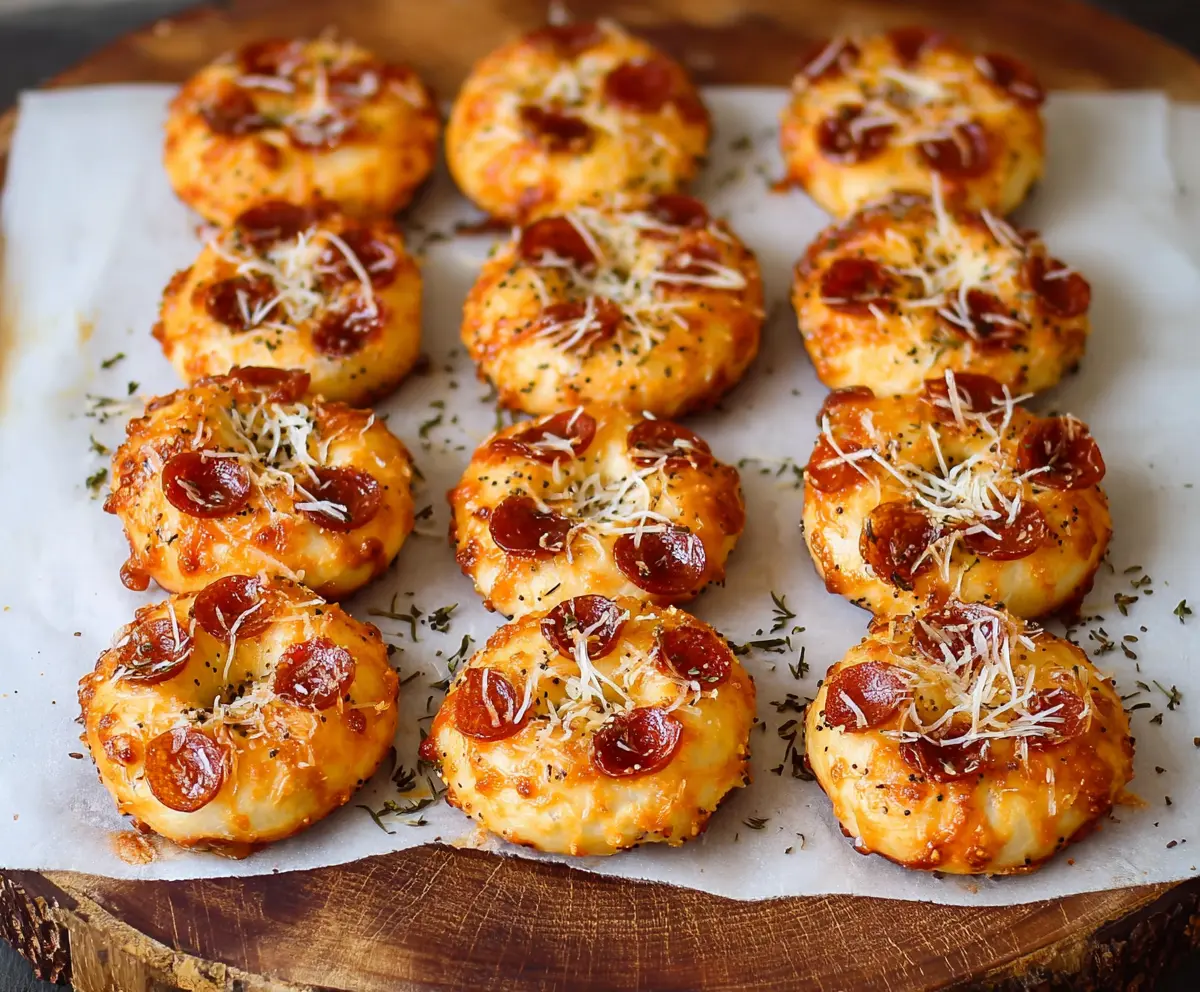 Delicious homemade Bagel Bites topped with cheese and pepperoni, perfect snack for any occasion.