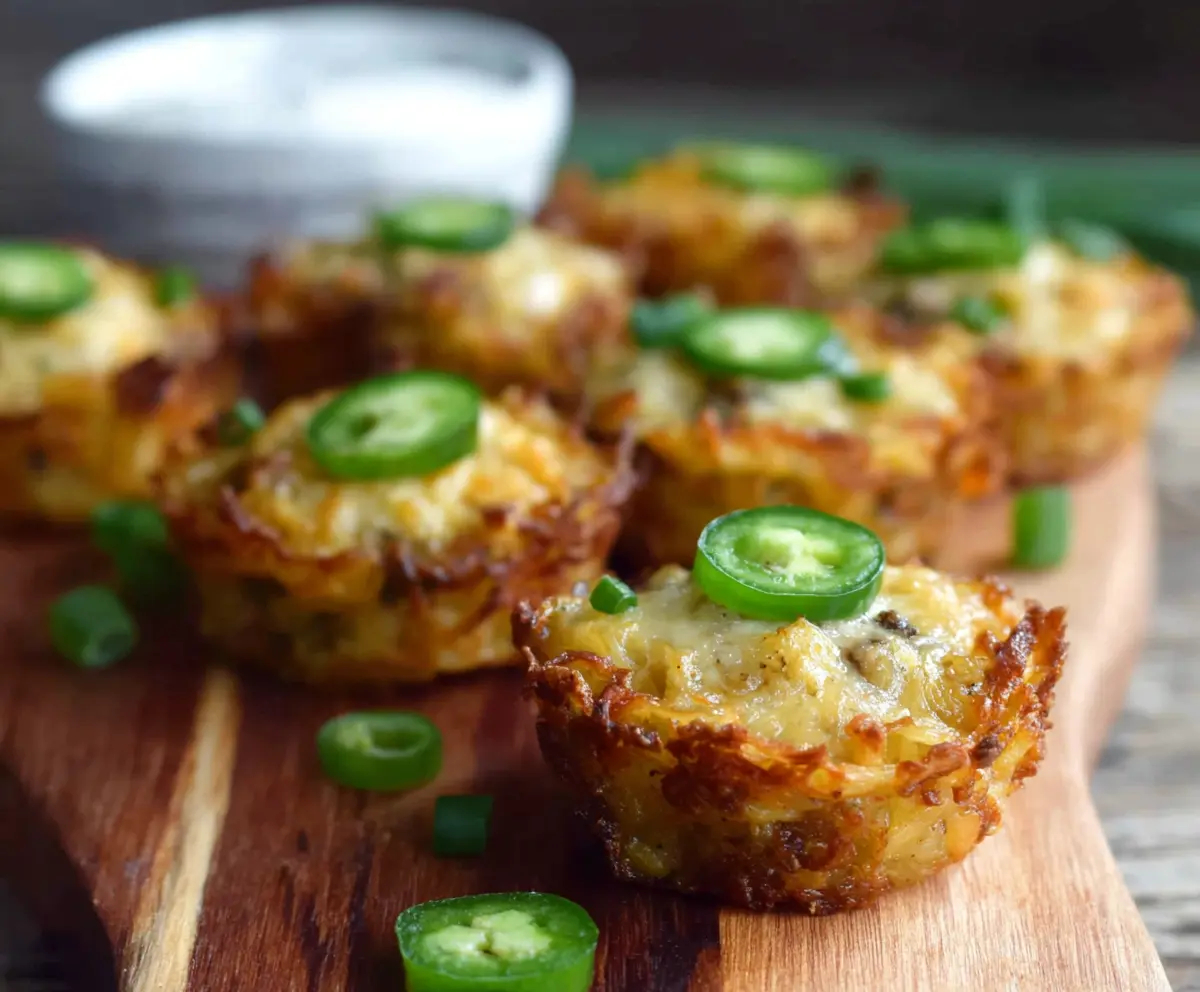Delicious Jalapeno Popper Hash Brown Cups with melted cheese and spicy jalapenos