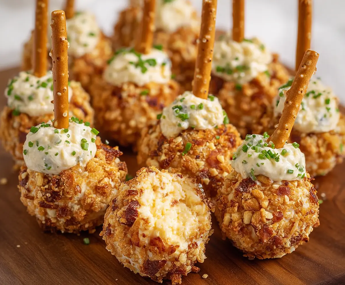 Delicious mini cheeseball bites garnished with herbs on a plate, perfect for parties