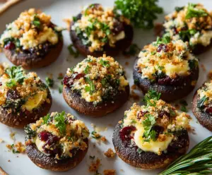 Delicious stuffed mushrooms filled with cheese and herbs, perfect as an appetizer.