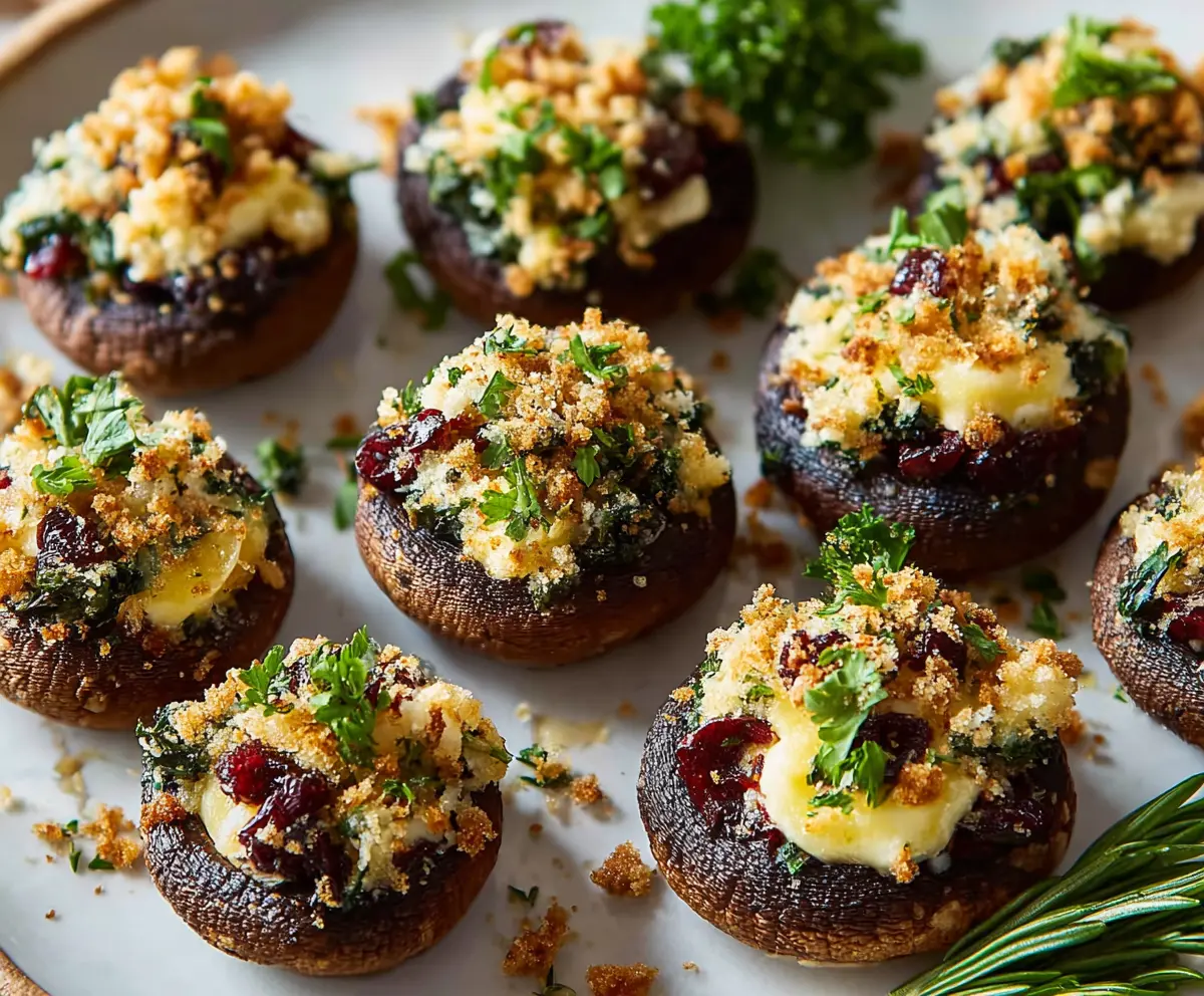 Delicious stuffed mushrooms filled with cheese and herbs, perfect as an appetizer.
