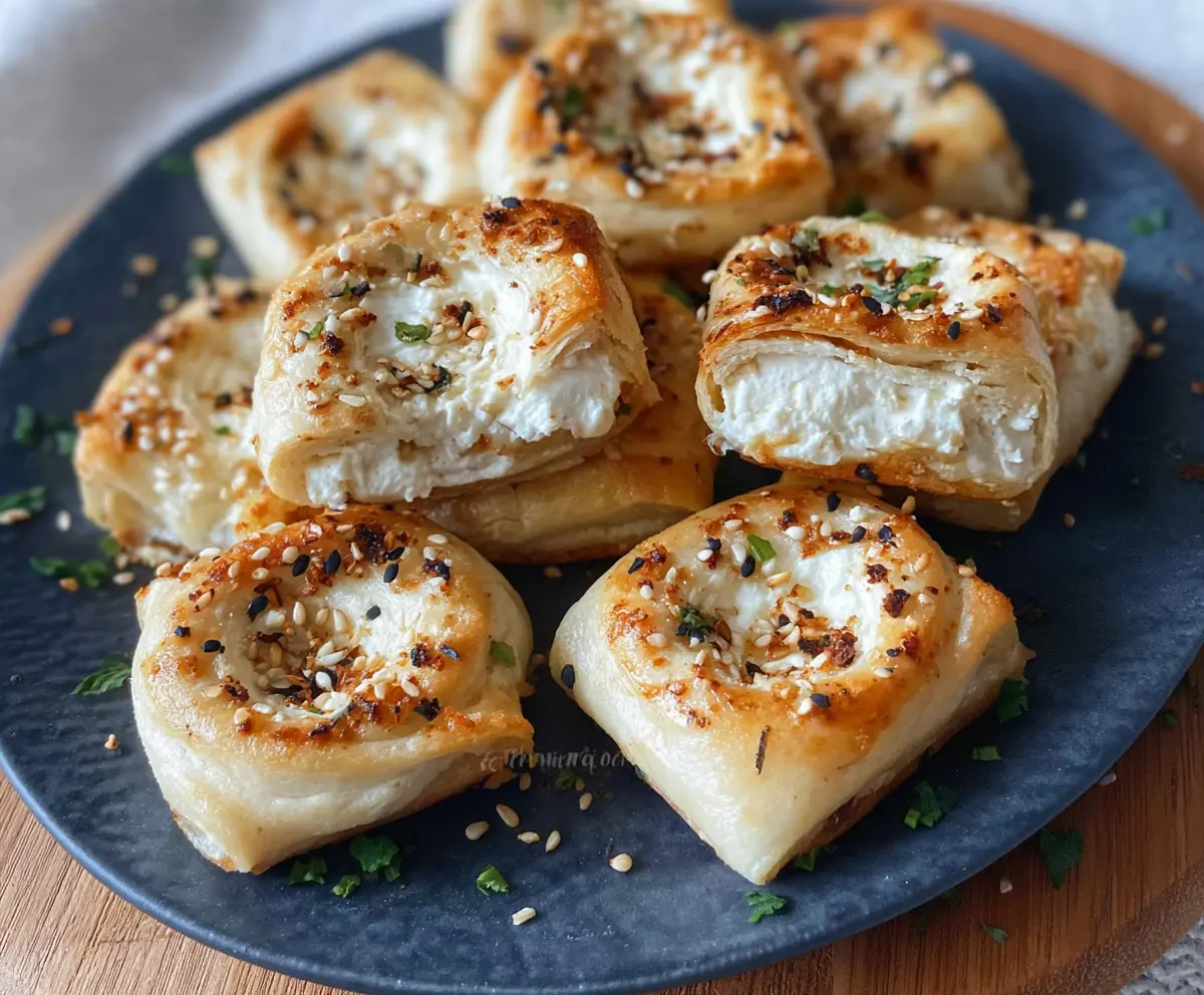 Delicious tortilla and cream cheese bagel bites served on a platter, perfect for snack time.