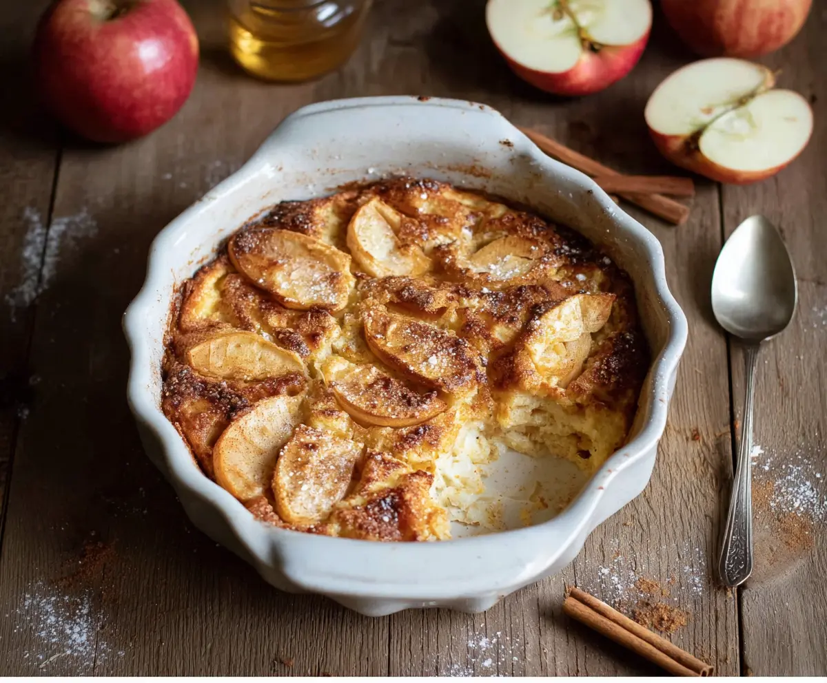 Delicious Apple Cinnamon Cottage Cheese Bake with fresh apples and warm cinnamon topping