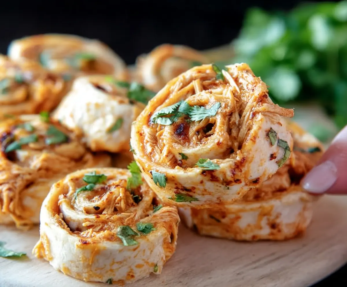 Savory BBQ Chicken Cheddar Pinwheels with melted cheese and golden crust.