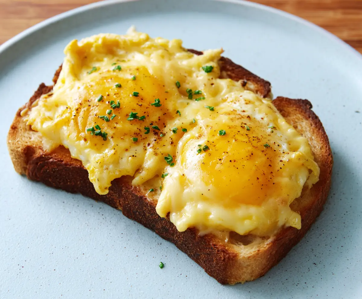 Delicious cheesy egg toast served on a plate, perfect for breakfast or brunch