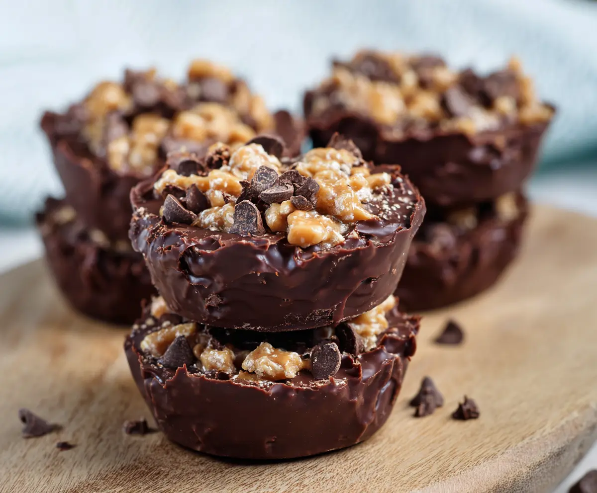 Delicious homemade Chocolate Peanut Butter Crunch Cups with a crispy texture and rich flavor.