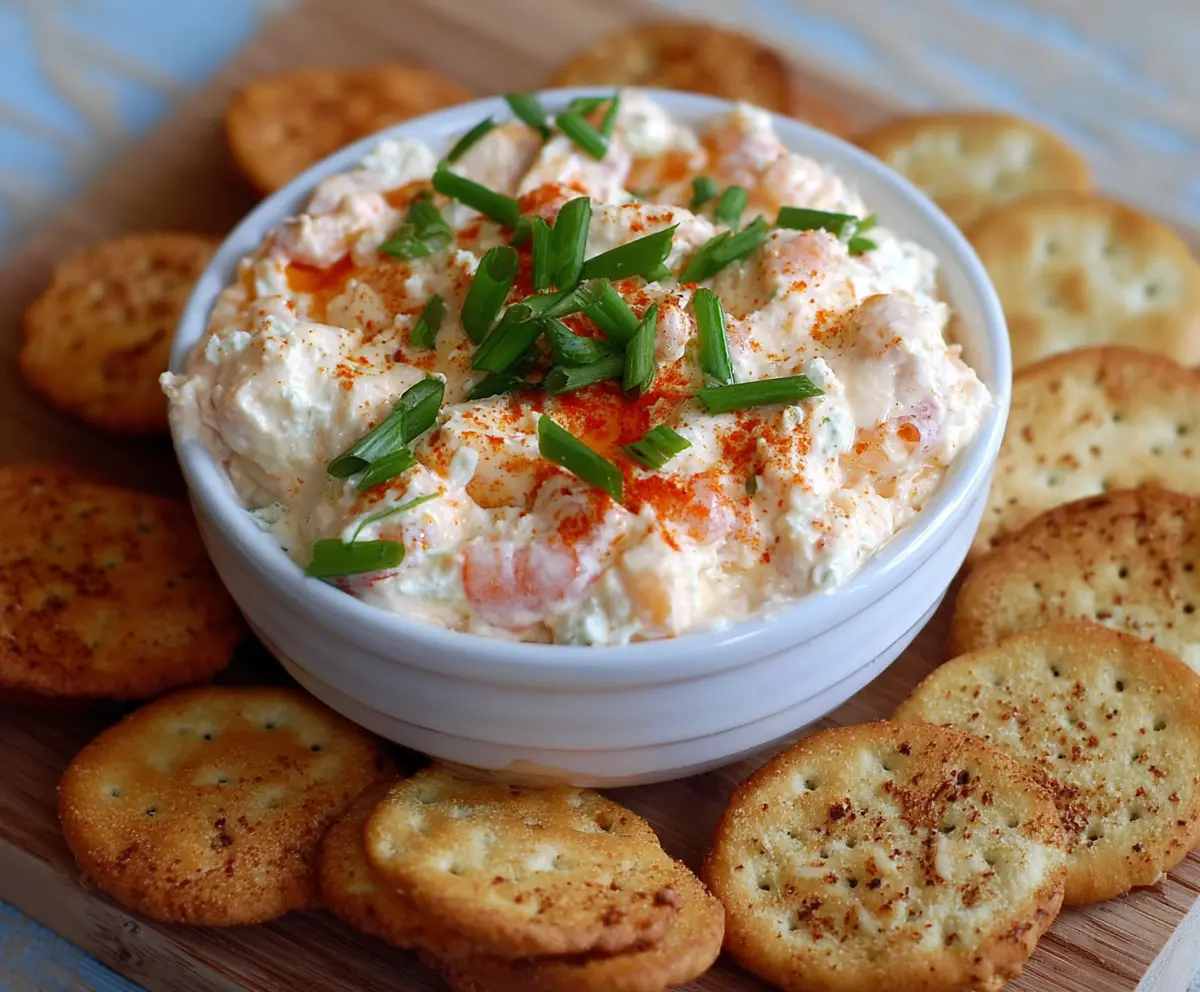Cream Cheese Shrimp Dip served in a bowl with fresh herbs on top, perfect for appetizer parties.