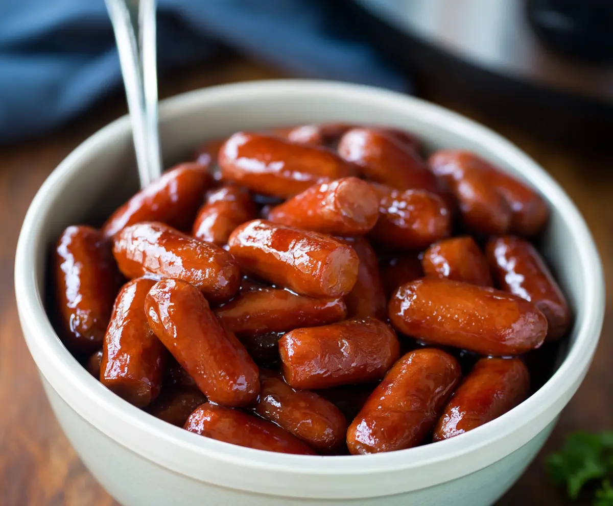 Delicious Crock Pot Little Smokies served in a bowl with toothpicks for easy snacking