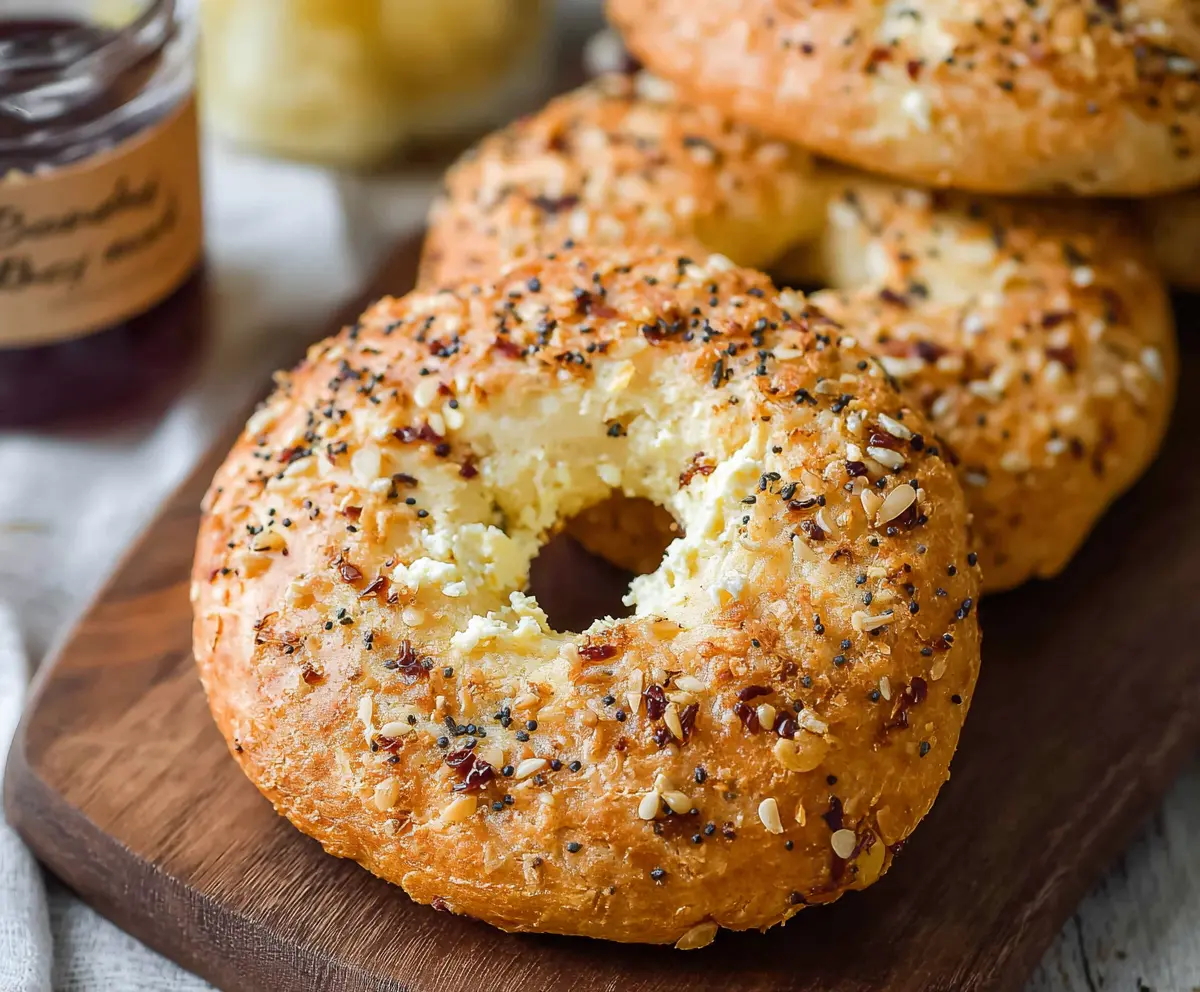 Delicious fluffy cottage cheese and almond flour bagel, perfect for a healthy breakfast.