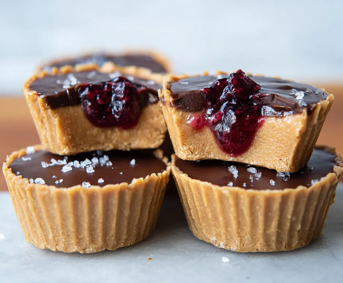 Healthy peanut butter and jelly cups served in a glass bowl, showcasing a colorful and nutritious snack option.