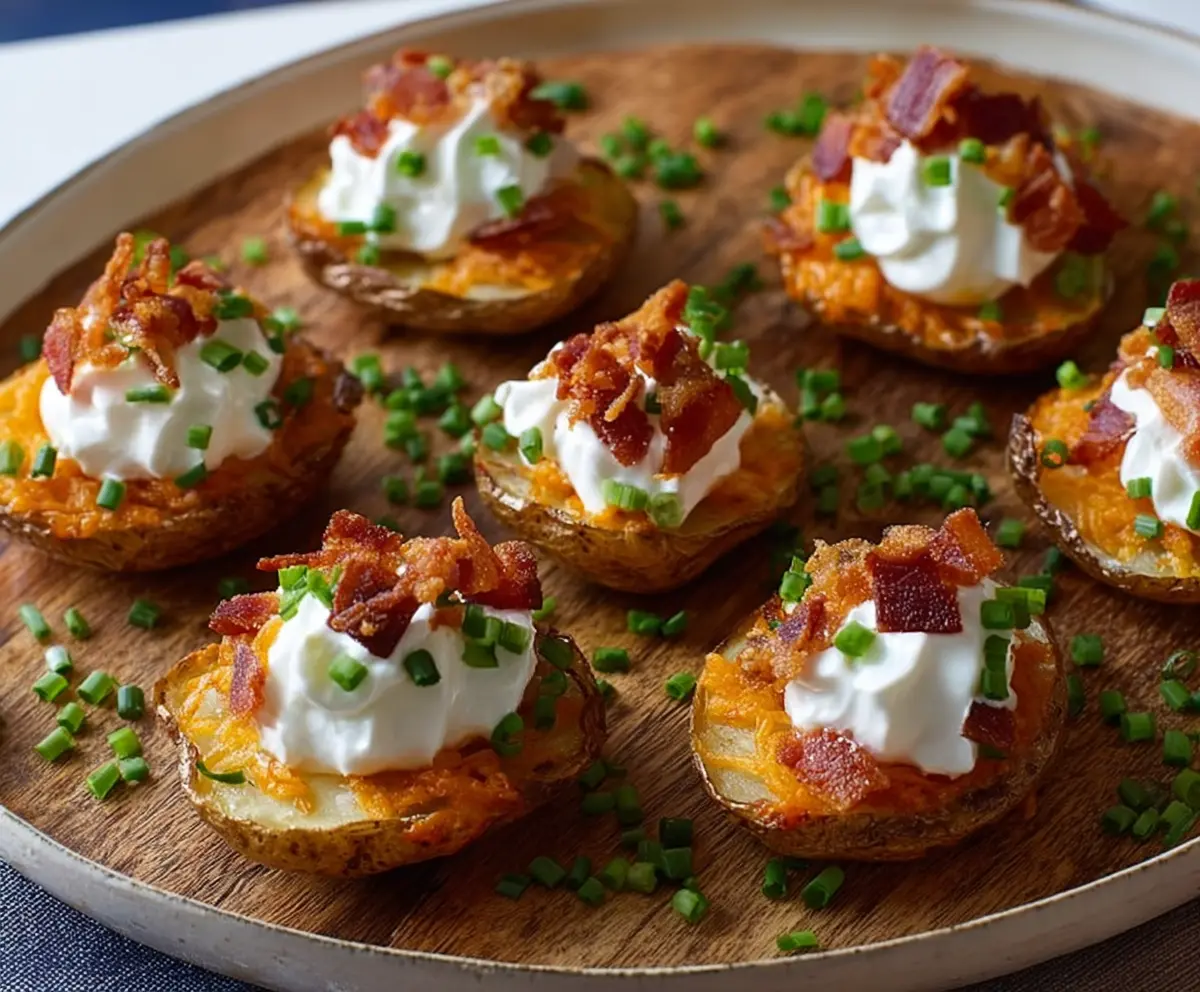 Crispy Potato Skin Bites filled with cheese and herbs, perfect for snack time.