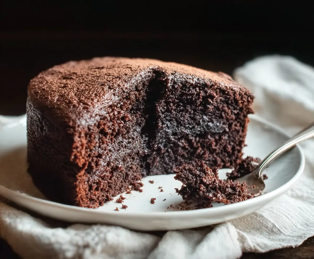Delicious sourdough discard chocolate cake garnished with chocolate shavings and fresh berries.