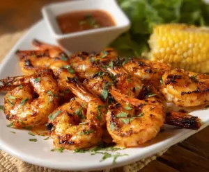 Juicy grilled shrimp served with lemon wedges and fresh herbs at Texas Roadhouse.