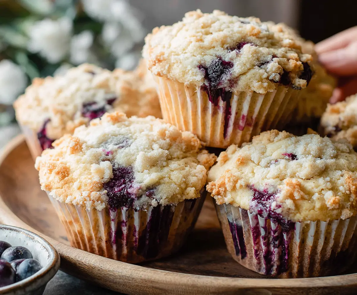 Delicious homemade blueberry sourdough muffins fresh out of the oven.