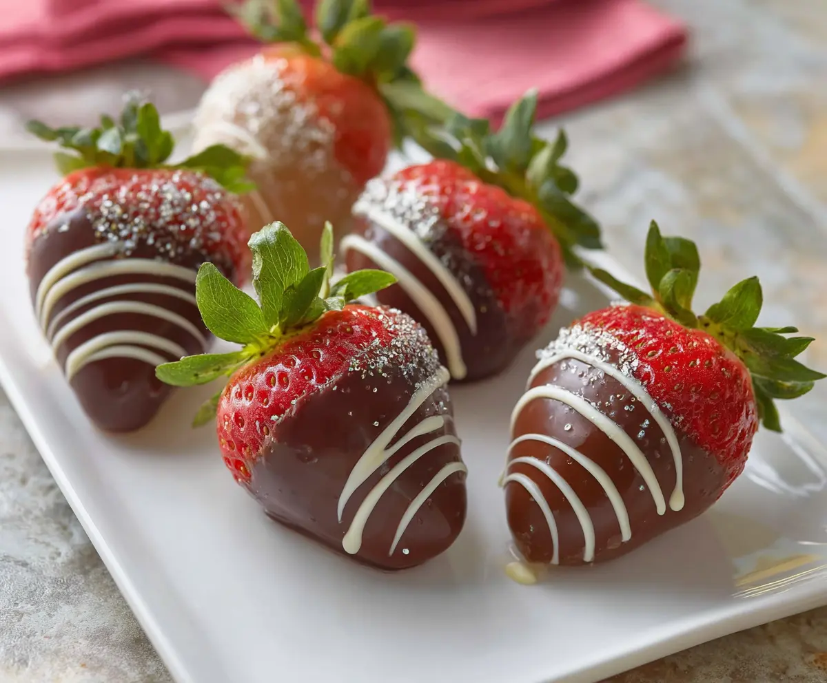 Delicious chocolate-covered strawberries on a white plate for a sweet treat