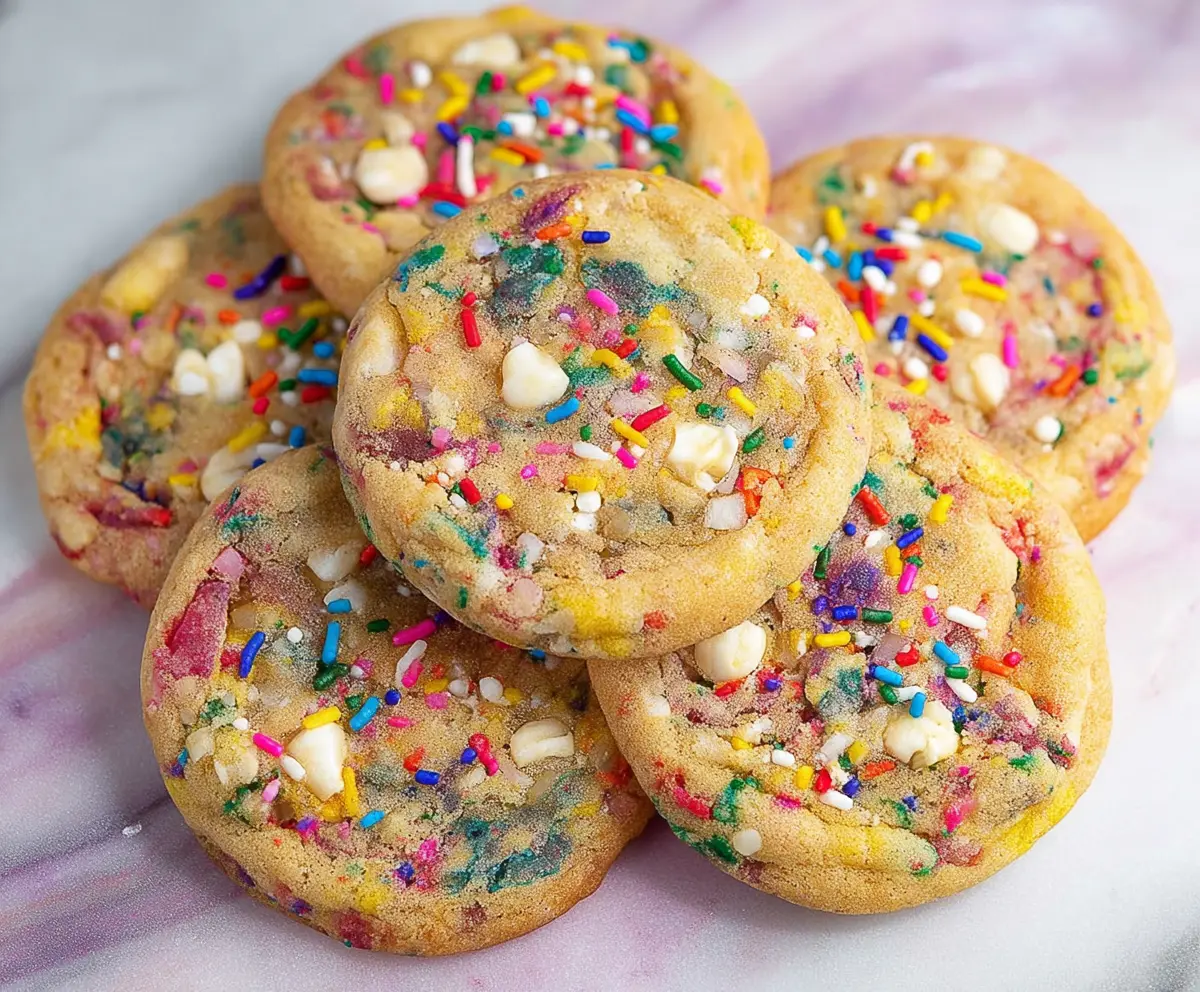 Colorful confetti cookies with rainbow sprinkles and a sweet, festive look.