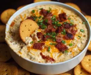 Creamy Crock Pot Crack Dip with melted cheese and flavorful ingredients in a slow cooker.