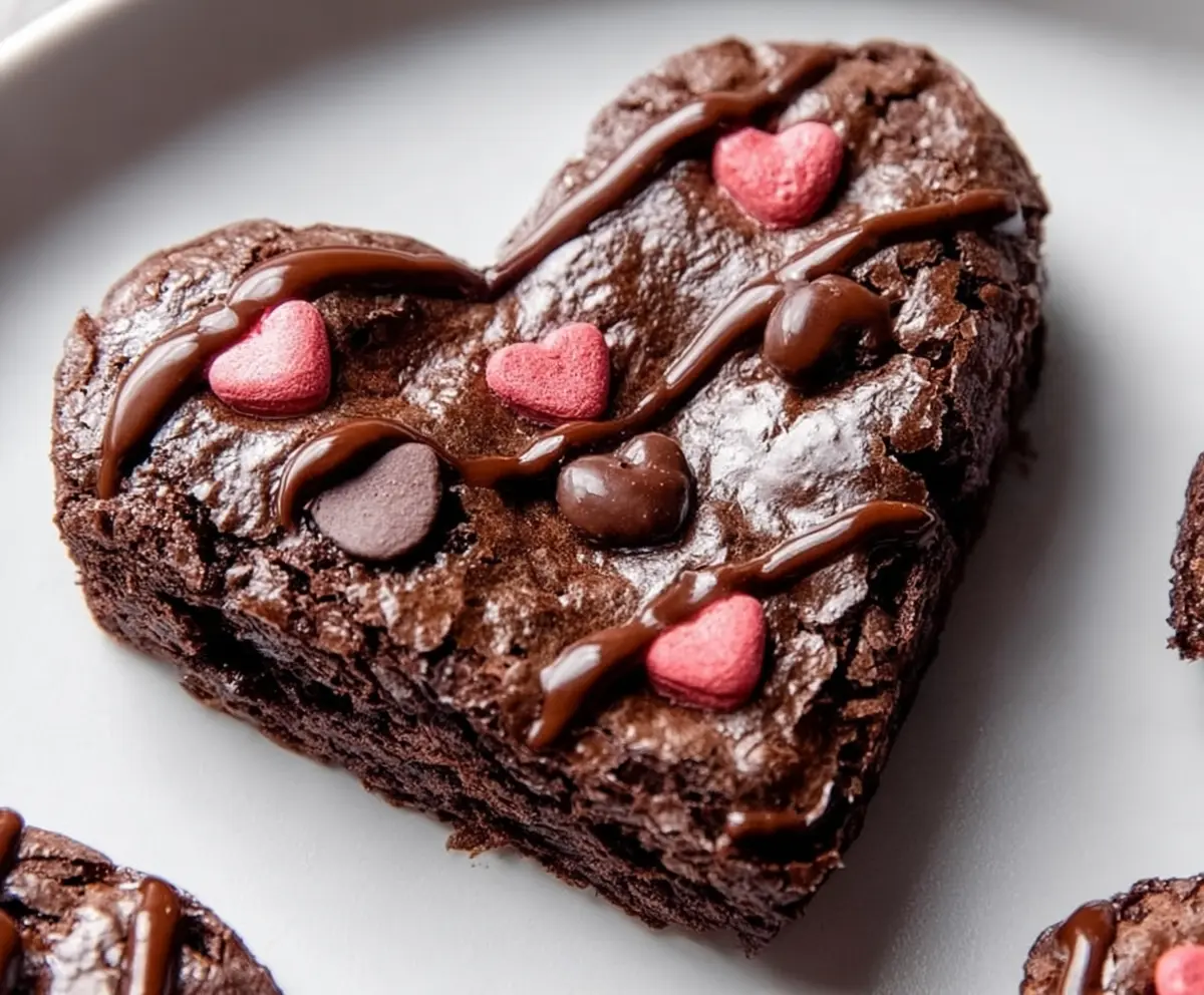 Delicious heart-shaped brownies topped with chocolate glaze for a romantic dessert