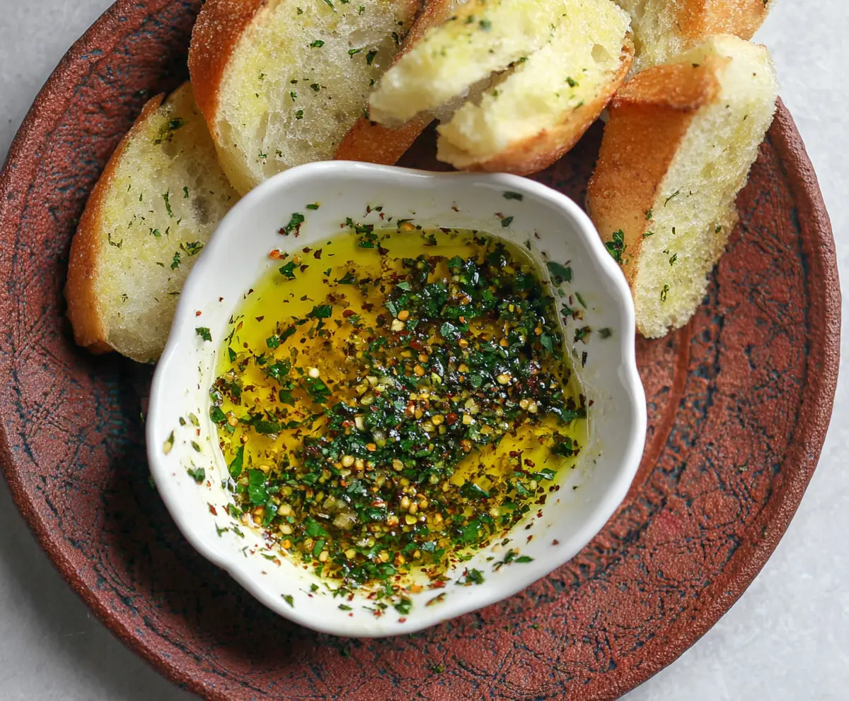 Delicious olive oil bread dip served in a rustic bowl, perfect for dipping fresh bread.