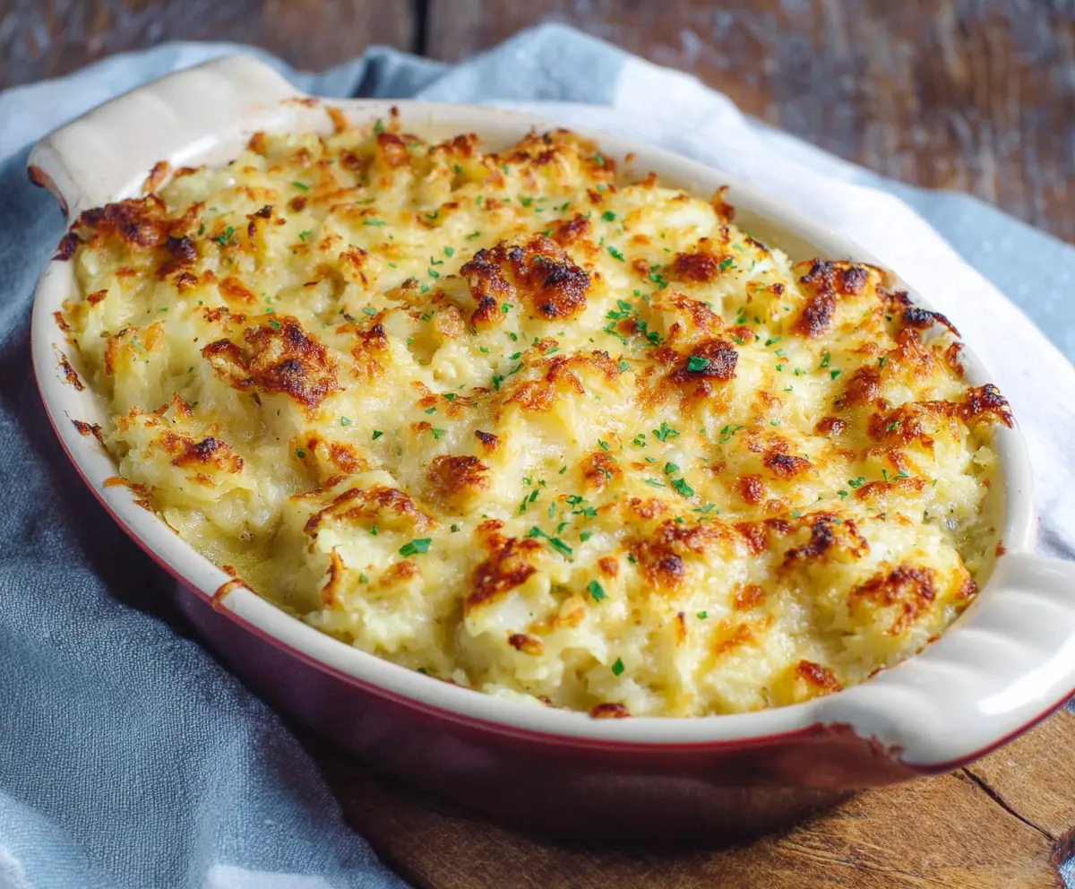 Delicious Potatoes Romanoff with melted cheese and creamy potato sauce