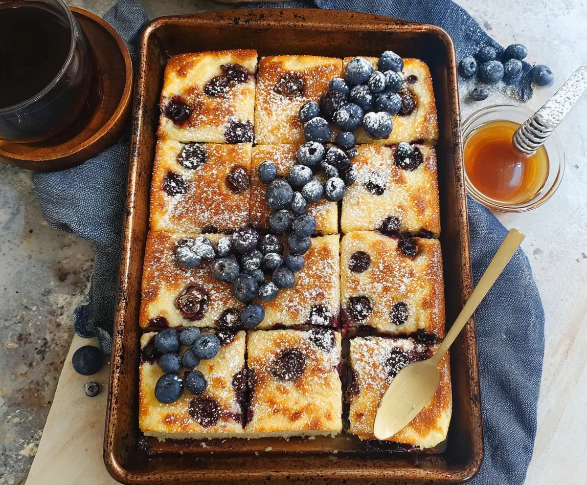 Homemade sourdough discard sheet pan pancakes crispy golden and fluffy for breakfast or brunch.