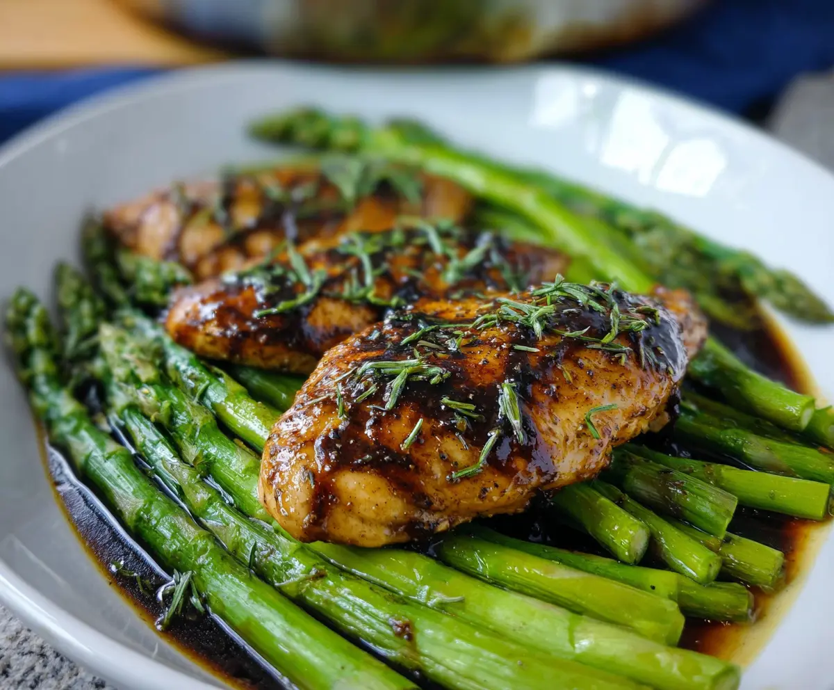 Delicious balsamic chicken served with fresh asparagus, perfect for a healthy dinner.