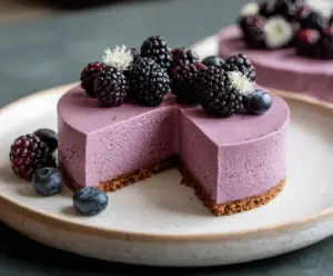 Delicious Blackberry Mousse Cakes with fresh berries and creamy topping for dessert lovers.