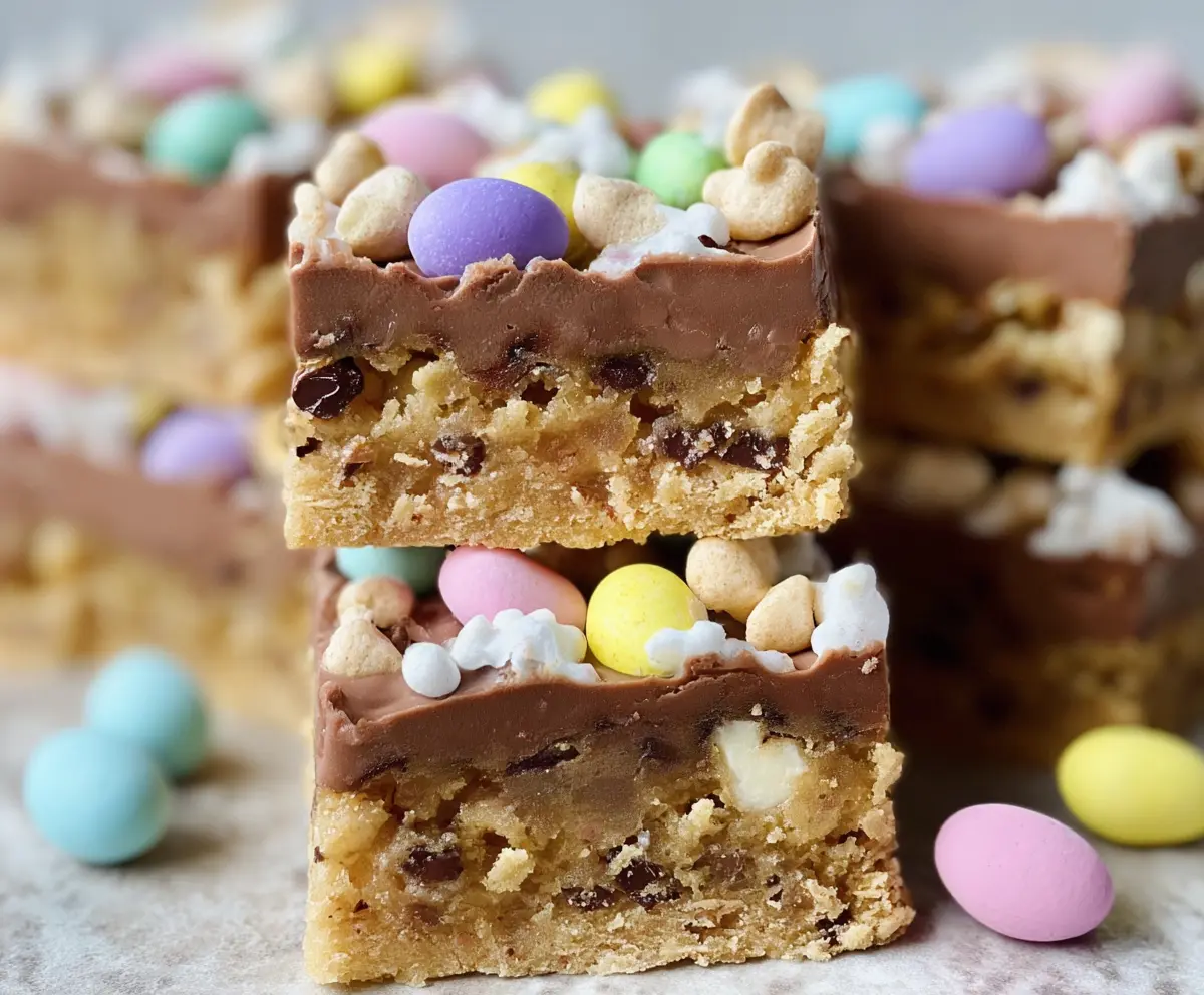 Delicious Easter Goody Bars with colorful sprinkles and chocolate drizzle on a festive platter
