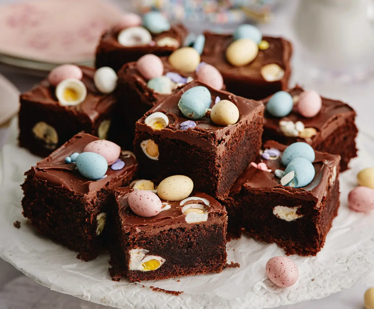 Delicious Frosted Mini Egg Easter Brownies with colorful toppings for festive celebrations