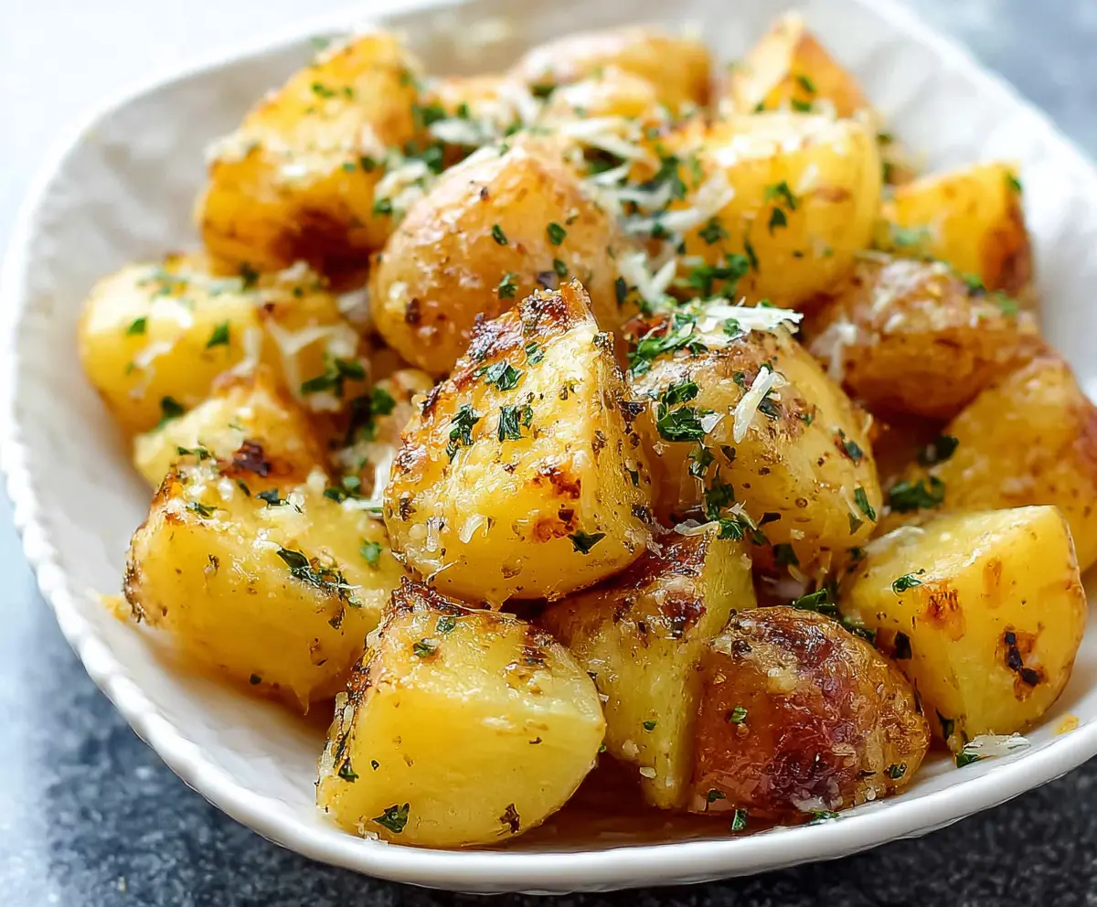 Creamy garlic ranch potatoes served as a delicious side dish with herbs and seasonings.