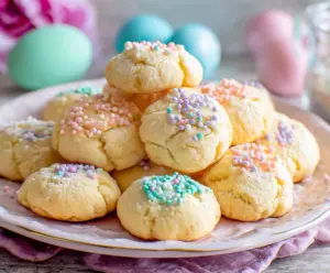 Delicious Italian Easter Cookies decorated with colorful sprinkles for a festive celebration