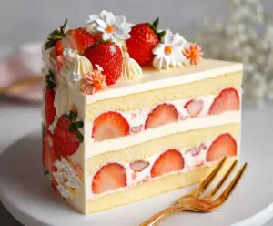 Delicious Japanese strawberry cake with fresh strawberries and airy sponge layers.