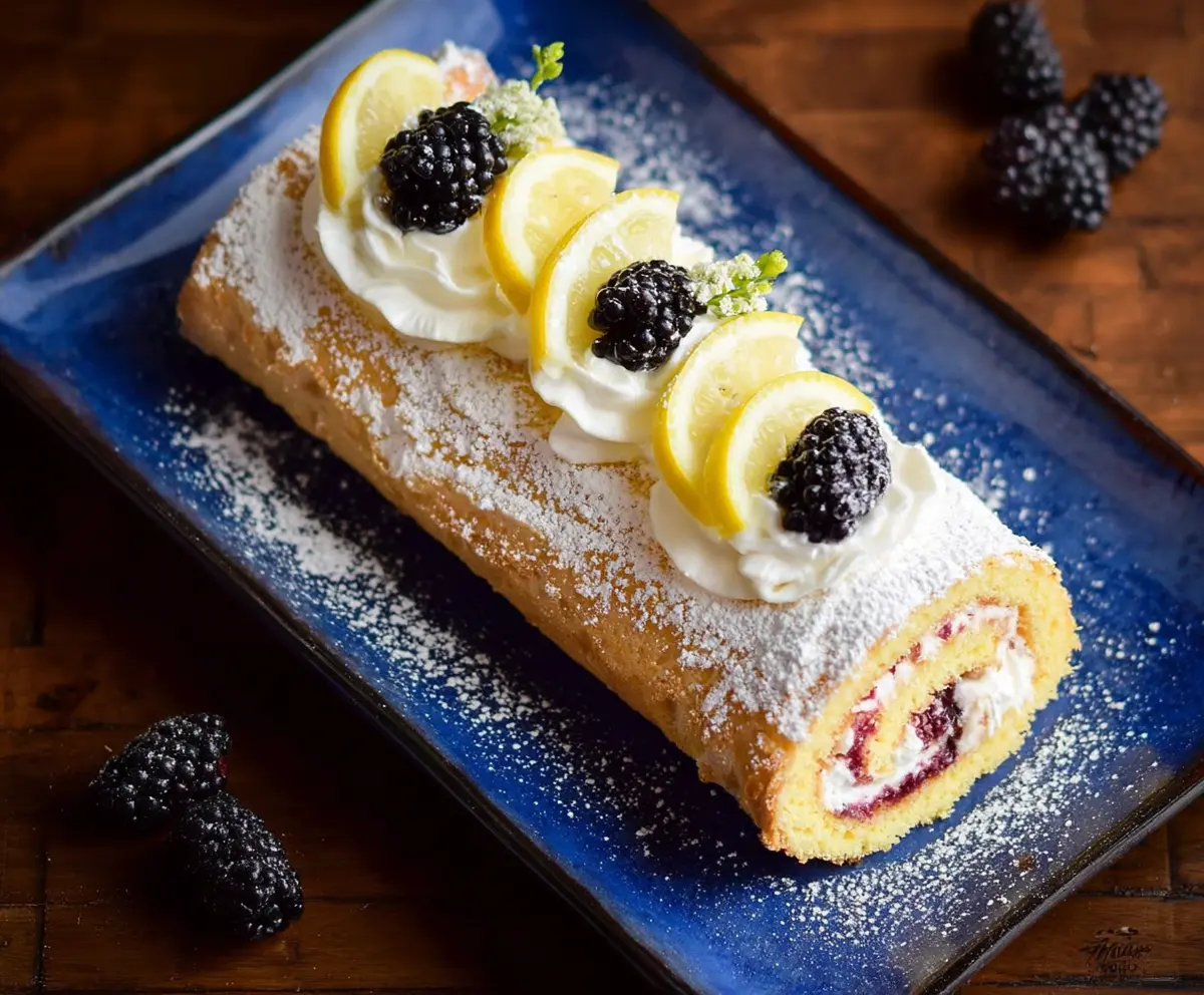Delicious Lemon and Blackberry Cake Roll with fresh berries and zesty lemon flavor