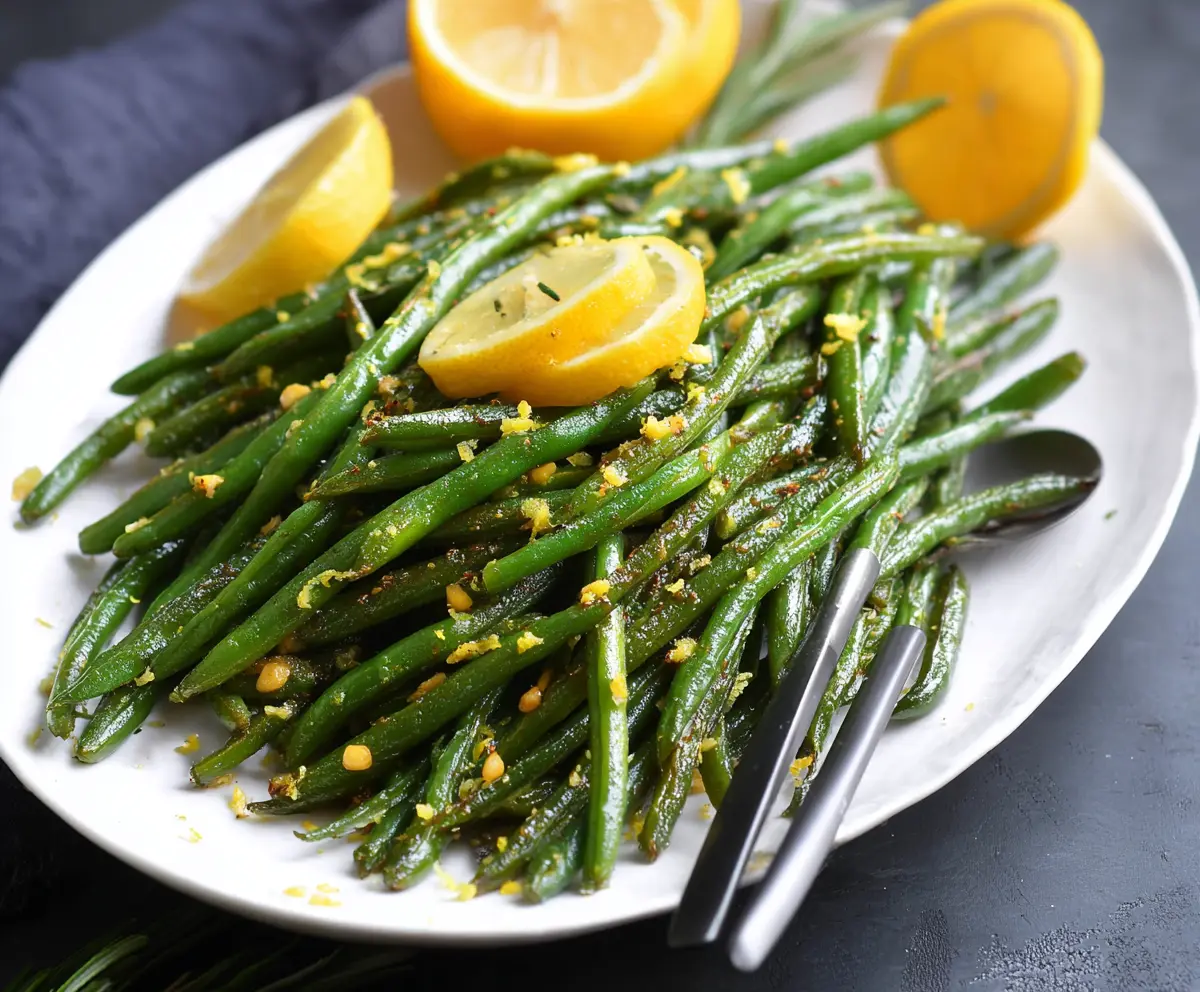 Fresh Lemon Green Beans dish seasoned with herbs, vibrant and appetizing.