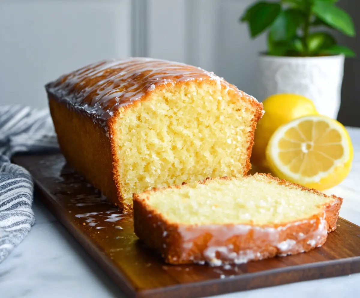 Delicious Lemon Ricotta Pound Cake with a golden crust and lemon zest topping